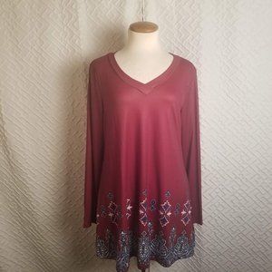 Laksmi NWT Burgundy with Blue & White Print Tunic